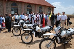 The dedication of the new motorbikes in Kajiado.